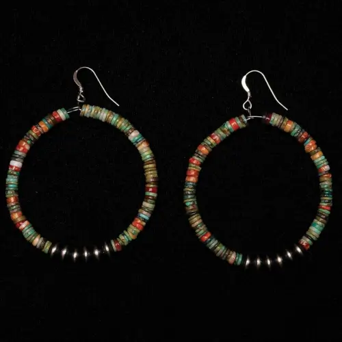 Turquoise & Spiny Oyster Hoop Shell Earrings