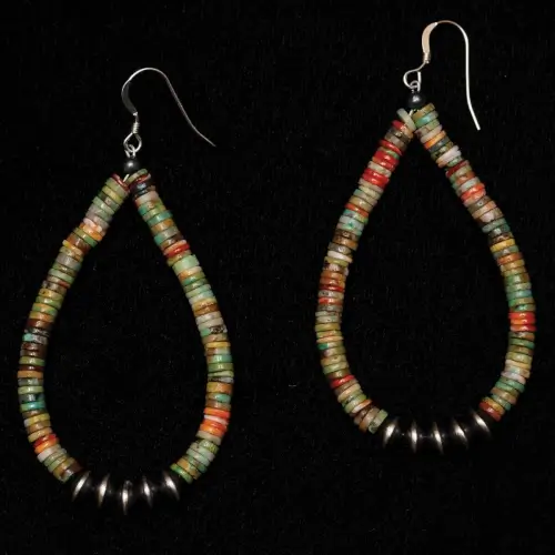 Turquoise & Spiny Oyster Teardrop Hoop Shell Earrings